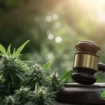 Is CBD Legal in the US? Federal vs state law comparison showing cannabis plant and judge gavel CBD Legality guide to US CBD laws.