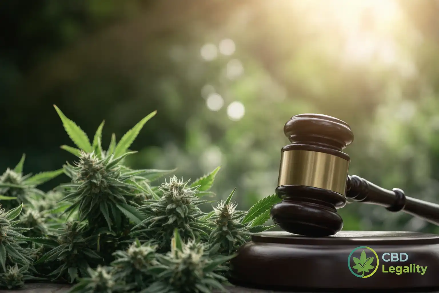 Is CBD Legal in the US? Federal vs state law comparison showing cannabis plant and judge gavel CBD Legality guide to US CBD laws.