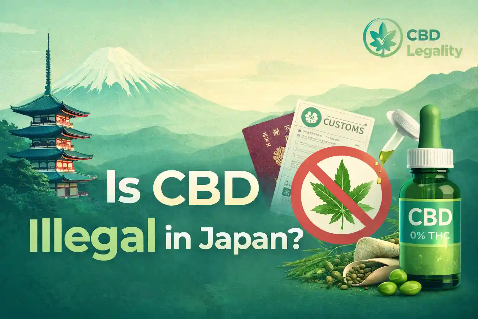 Is CBD illegal in Japan explained with Japan cannabis laws, 0% THC rule and CBD restrictions visual guide by CBD Legality.